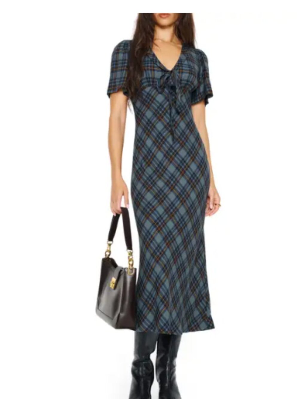 Tyra Plaid Crepe Midi Dress Reformation Size 2